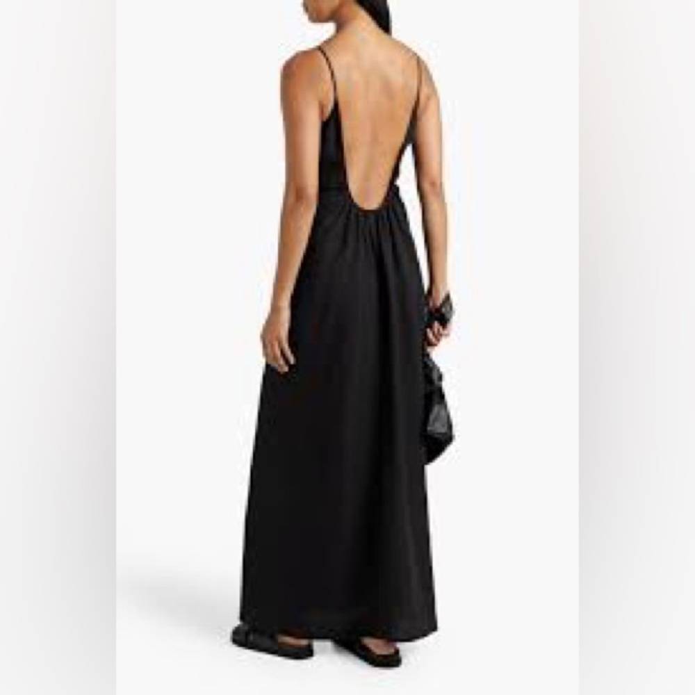 Another Tomorrow gathered back linen maxi dress